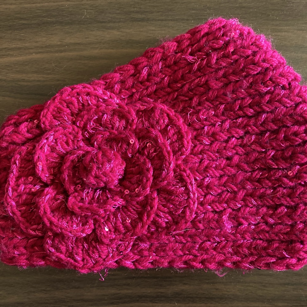 Pink flower beanie bun hat